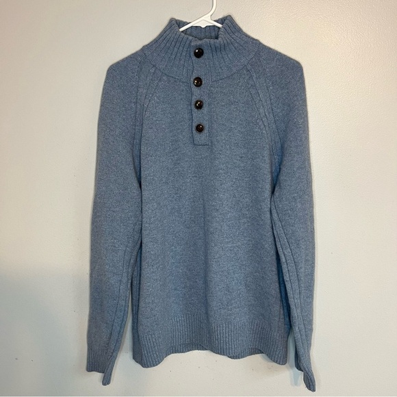 Banana Republic Mens Mock Neck Button Wool Blend Pullover Sweater Blue Sz M - Picture 1 of 13